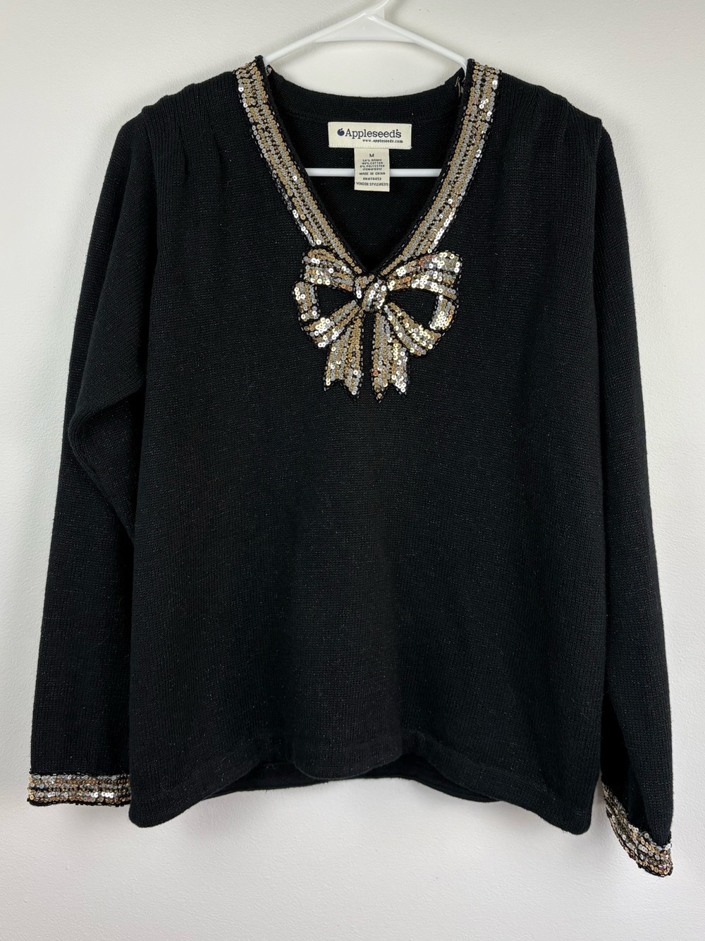 Vintage Appleseed's V-Neck Sweater Gold & Silver Sequin Bow 2016 Gucci Style EUC